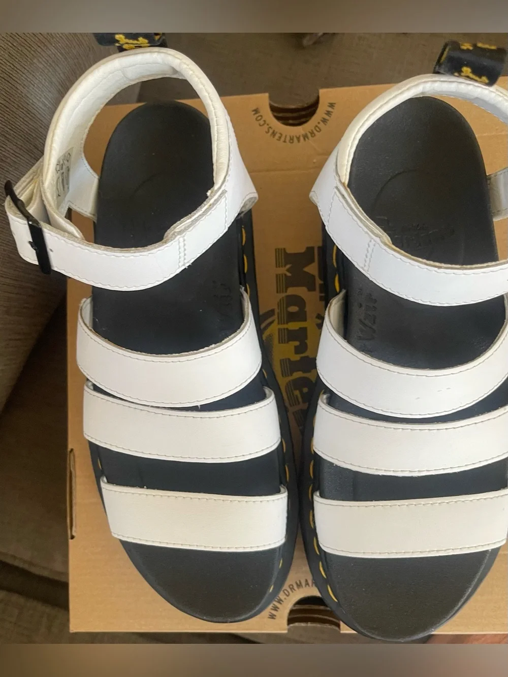 New Dr. Martens Blaire White Hydro Leather Sandals - Picture 3 of 11